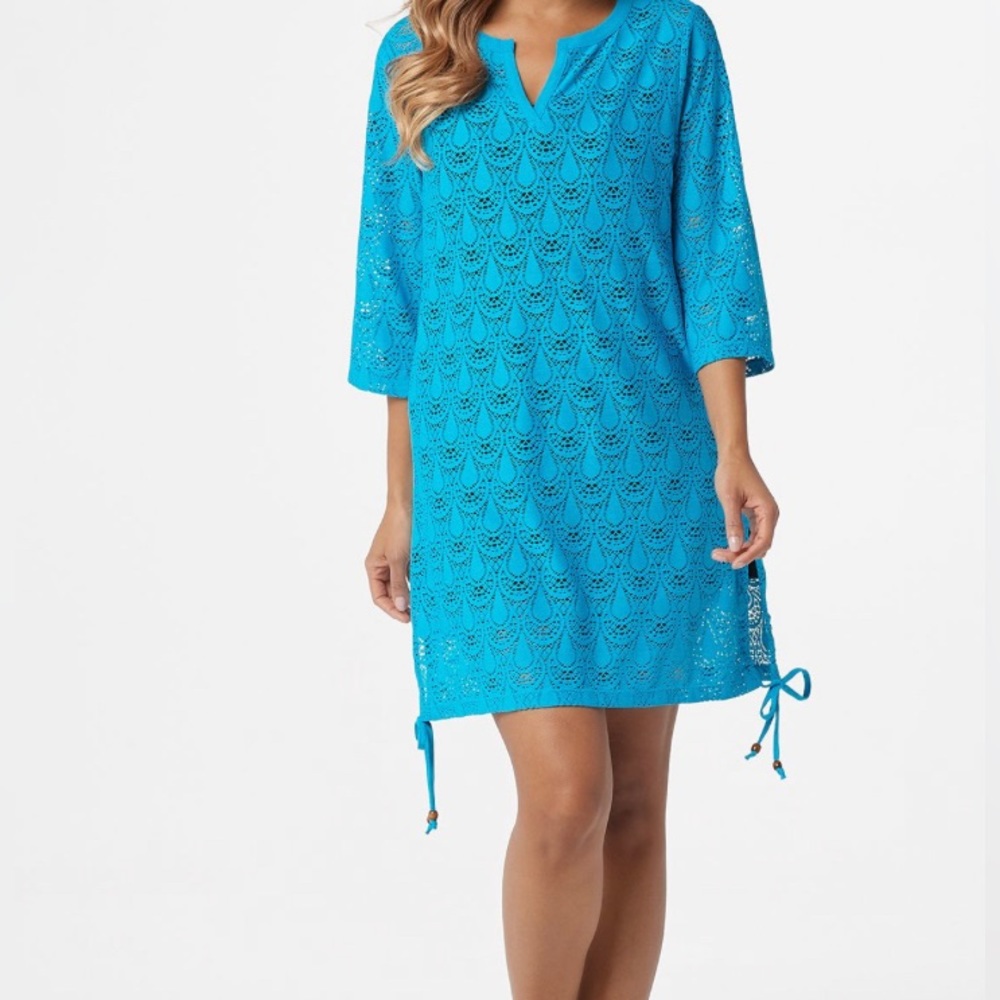 Denim & Co Beach Side Tie Knit Lace Coverup-Sz XL